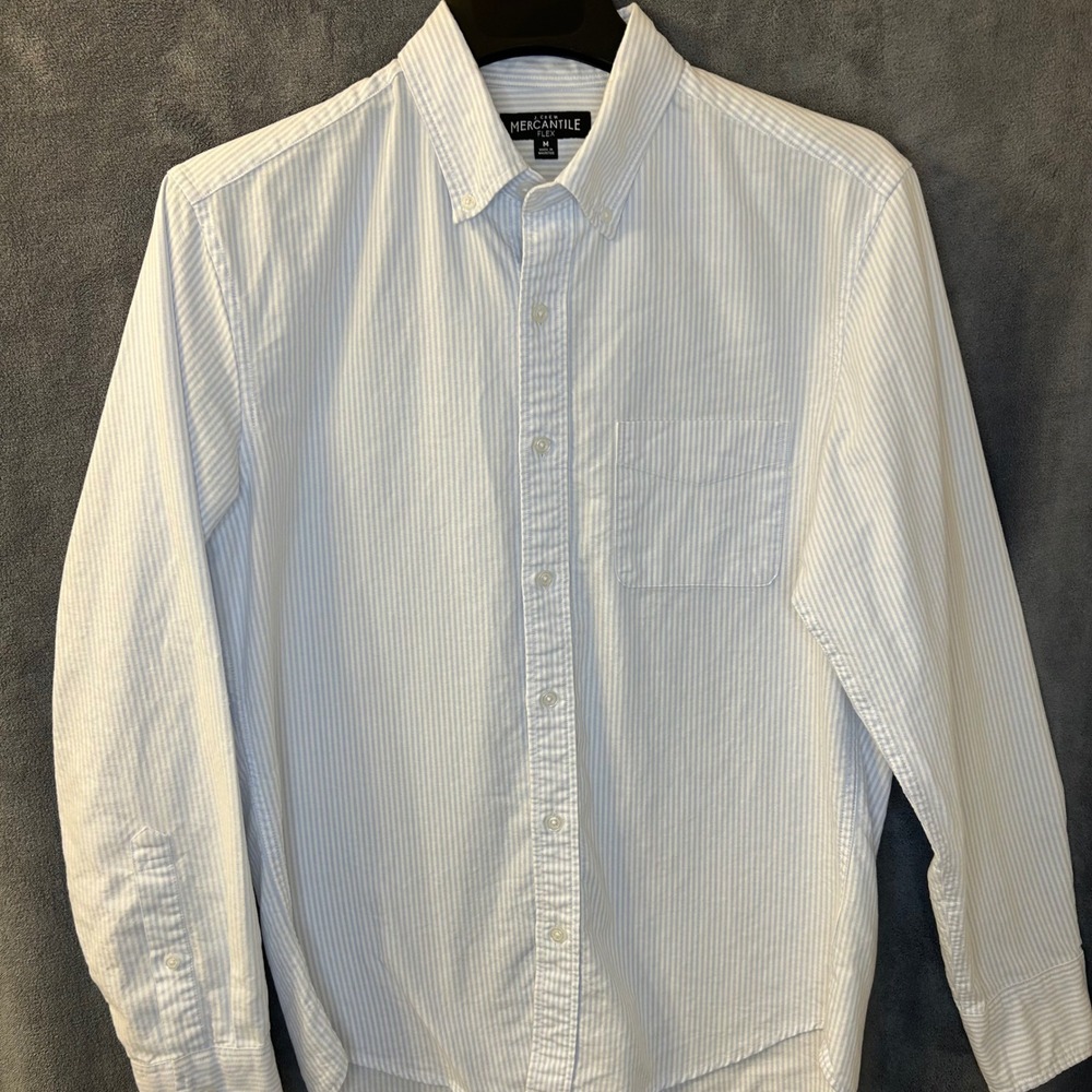 J.Crew Mercantile Flex Oxford Mens M Striped Button Down Shirt Light Blue White